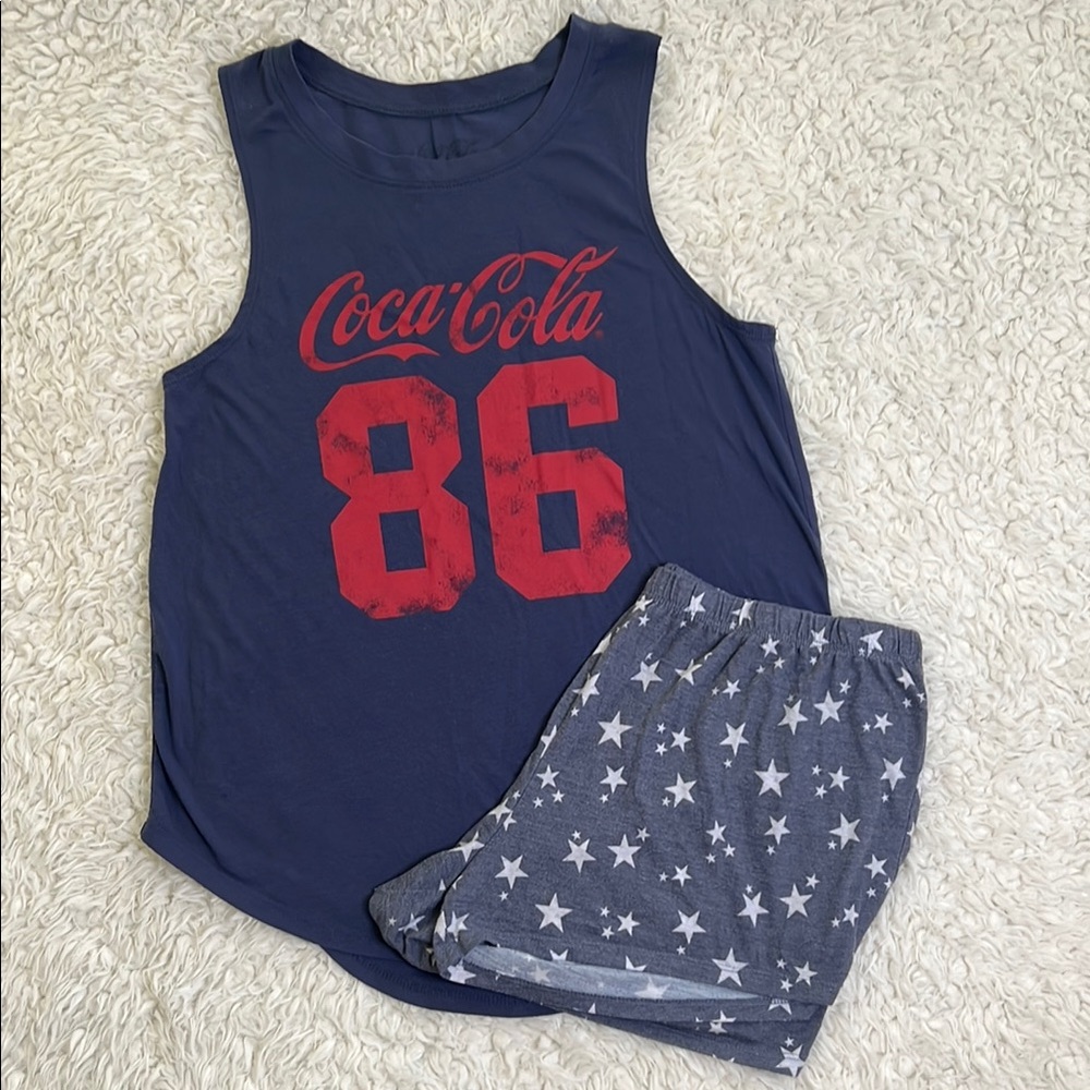 Coca-Cola Pajama Set Loungewear Fourth of the July Size Medium Red White Blue